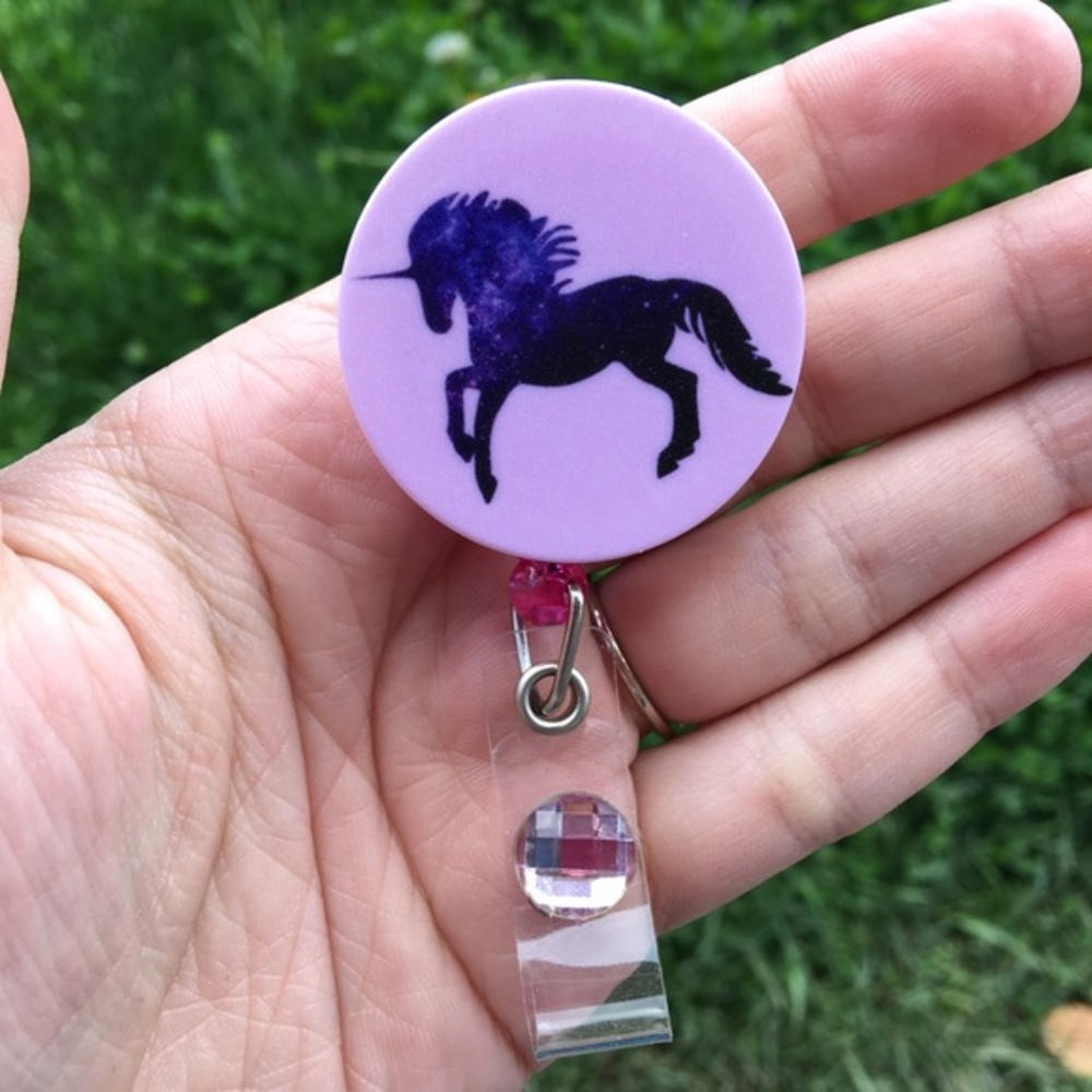 Purple Unicorn Retractable Nurse Badge Holder